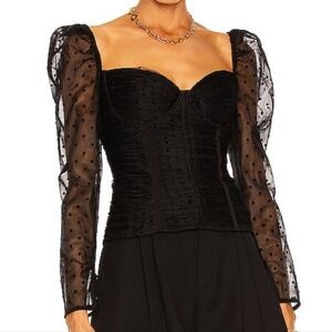 Self-Portrait Dot Mesh Gathered Top Black US Size 0